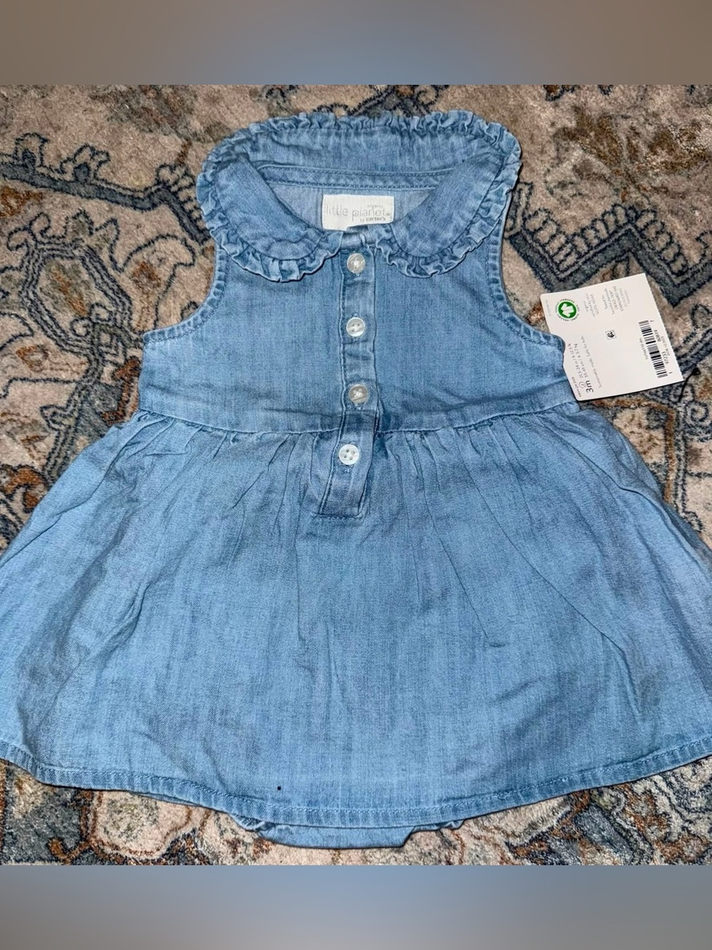 Chambray Blue Ruffle Collar Baby Dress/Lemon 2 Pc Set